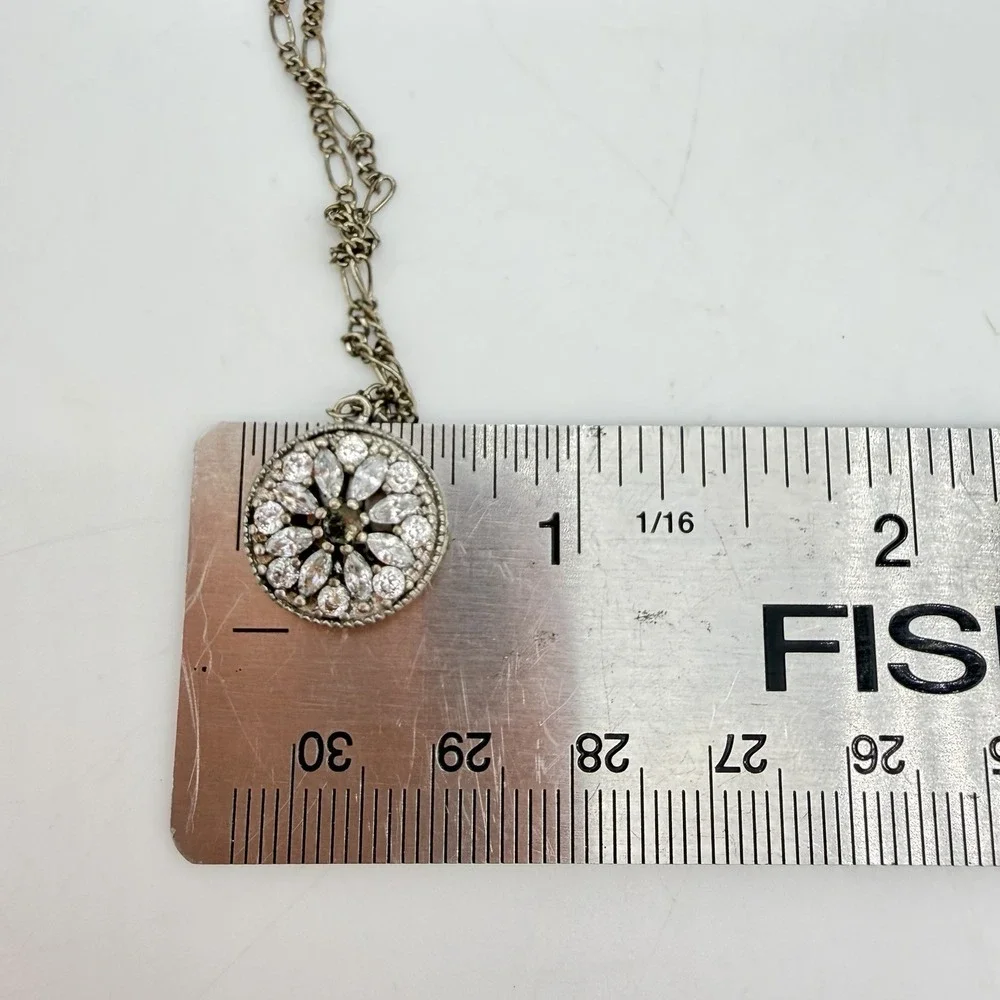 Vintage 925 Sterling Silver Pendant Necklace CZ Stones Dainty‎ Collar